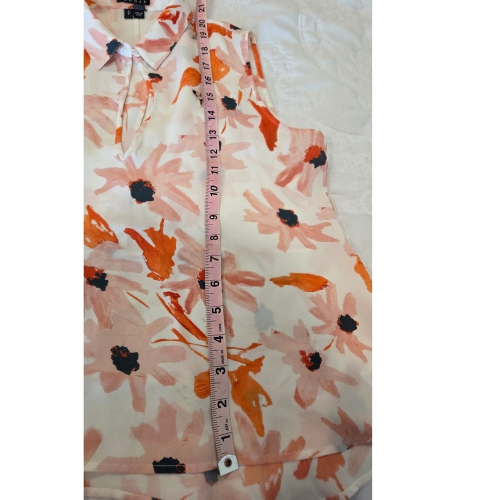 Theory Silk Floral Sleeveless Blouse Peplum Orange Pink Summer Spring Small - Picture 8 of 11